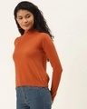 Shop Women Orange Solid Cotton Pullover Sweater-Design