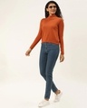 Shop Women Orange Solid Cotton Pullover Sweater