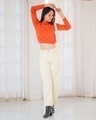 Shop Women Orange Solid Cotton Pullover Sweater-Front
