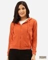 Shop Women Orange Solid Hooded Sweatshirt-Front