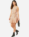 Shop Women's Peach Coloured & Black Checked Drop Waist Dress-Full