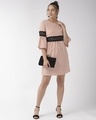 Shop Women Peach Coloured & Black Printed A Line Dress-Full