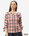 Shop Women Peach Coloured Checked Top-Front