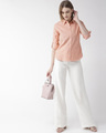 Shop Women Peach Coloured Classic Regular Solid Casual Shirt-Full