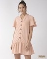Shop Women's Peach Coloured Solid A Line Dress-Front