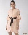 Shop Women's Peach Coloured Solid A Line Dress-Front