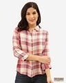 Shop Women Pink & Off White Checked Casual Shirt-Front