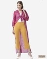 Shop Women Pink & White Printed Tie Up Shrug-Front