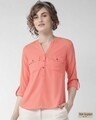 Shop Women's Pink Solid Shirt Style Top-Front