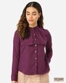 Shop Women Purple Contemporary Fit Solid Casual Shirt-Front
