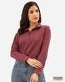 Shop Women's Purple Solid Crop Sweatshirt-Front