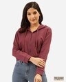 Shop Women's Purple Solid Hooded Crop Sweatshirt-Front