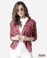 Shop Women Red & Navy Blue Checked Open Front Shrug-Front