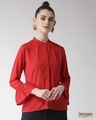 Shop Women's Red Regular Fit Solid Casual Shirt-Front