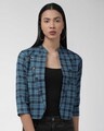 Shop Women's Teal Blue & Beige Checked Lightweight Tailored Jacket-Front