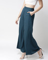 Shop Women Teal Blue Loose Fit Solid Parallel Trousers-Design