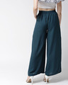 Shop Women Teal Blue Loose Fit Solid Parallel Trousers-Full