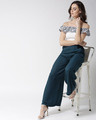 Shop Women Teal Blue Loose Fit Solid Parallel Trousers