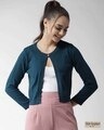 Shop Women's Teal Green Solid Cropped Shrug-Front