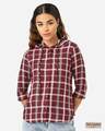 Shop Women Twill Weave Checked Hooded Casual Shirt-Front