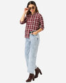 Shop Women Twill Weave Checked Hooded Casual Shirt-Full