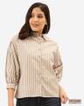 Shop Women's White & Beige Striped Shirt-Front