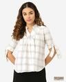 Shop Women White & Black Checked Shirt Style Top-Front