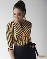 Shop Women's Yellow & Navy Blue Striped Top-Front