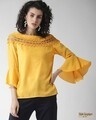 Shop Women Yellow Boat Neck Solid Top-Front