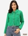 Shop Womens Green Denim Jacket-Front