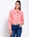 Shop Womens Pink Solid Denim Jacket-Front