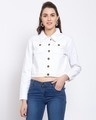 Shop Women's White Solid Denim Jacket-Front