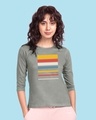 Shop Women's Grey Sunset Block 3/4th Sleeve Printed Slim Fit T-shirt-Front