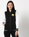 Shop Women's Black & White Super Girl Color Block Varsity Bomber Jacket-Front