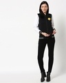 Shop Women's Black & White Super Girl Color Block Varsity Bomber Jacket-Full