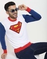 Shop Men's White Superman Color Block Flat Knit Sweater-Front