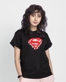 Shop Superman Floral Boyfriend T-Shirt Black (SML)-Front