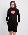 Shop Superman Floral High Neck Pocket Dress Black (SML)-Front