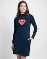 Shop Superman Floral High Neck Pocket Dress Galaxy Blue (SML)-Front