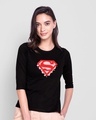 Shop Superman Floral Round Neck 3/4 Sleeve T-Shirt Black (SML)-Front