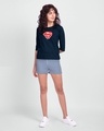 Shop Superman Floral Round Neck 3/4 Sleeve T-Shirt Navy Blue (SML)-Design