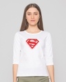 Shop Superman Floral Round Neck 3/4 Sleeve T-Shirt White (SML)-Front