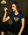 Shop Superman Gold Half Sleeve T-Shirt Navy Blue (SML)-Front