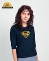 Shop Superman Gold Round Neck 3/4 Sleeve T-Shirt Navy Blue (SML)-Front