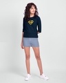 Shop Superman Gold Round Neck 3/4 Sleeve T-Shirt Navy Blue (SML)-Design