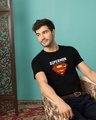 Shop Superman Planet Half Sleeve T-Shirt Black (SML)-Front