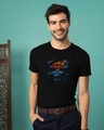 Shop Superman Torn 2.0 Half Sleeve T-Shirt Black (SML)-Front