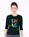 Shop Swag Typography Round Neck 3/4th Sleeve T-Shirt-Front