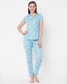 Shop Blue Printed Pyjama Set-Front