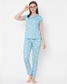 Shop Blue Printed Pyjama Set-Full